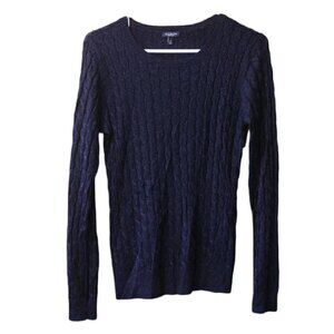 Talbots Black Metallic Sparkly Cable Knit Sweater Rayon Medium